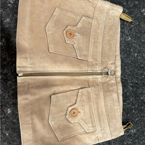 Tan Leather Mini Skirt with Button Pockets
